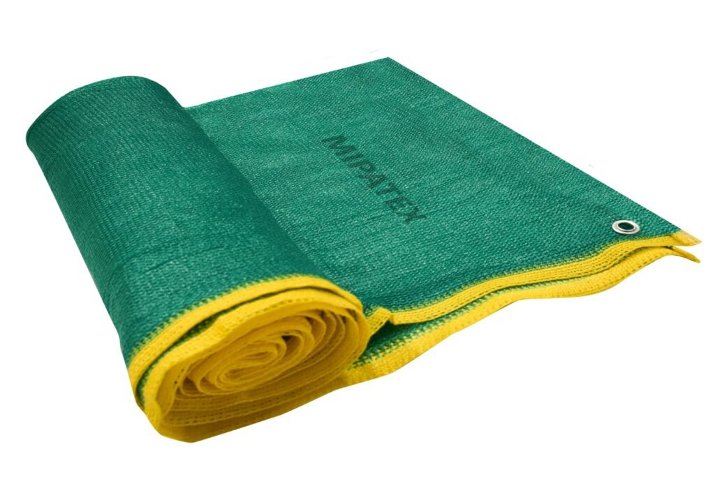 HDPE green shade net with yellow border for crop and outdoor protection – MIPATEX